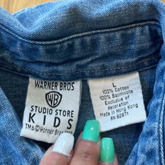 Warner‎ Bros. Kids Vintage 90s Denim Shirt with Scooby Doo Cartoon Patch Size L - Picture 3 of 4